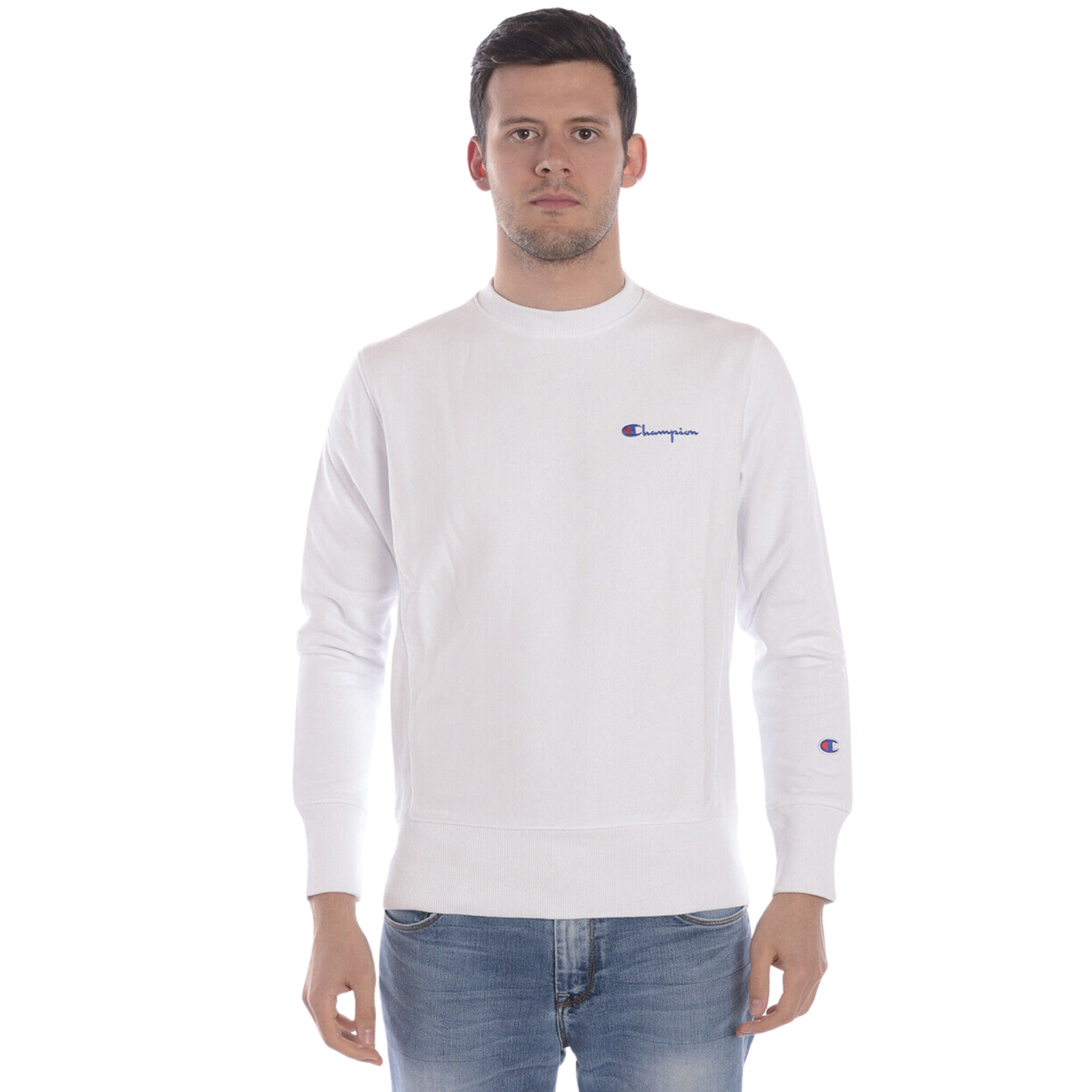 Champion Felpa Crewneck Logo Bianco Cotone Uomo Supernuts
