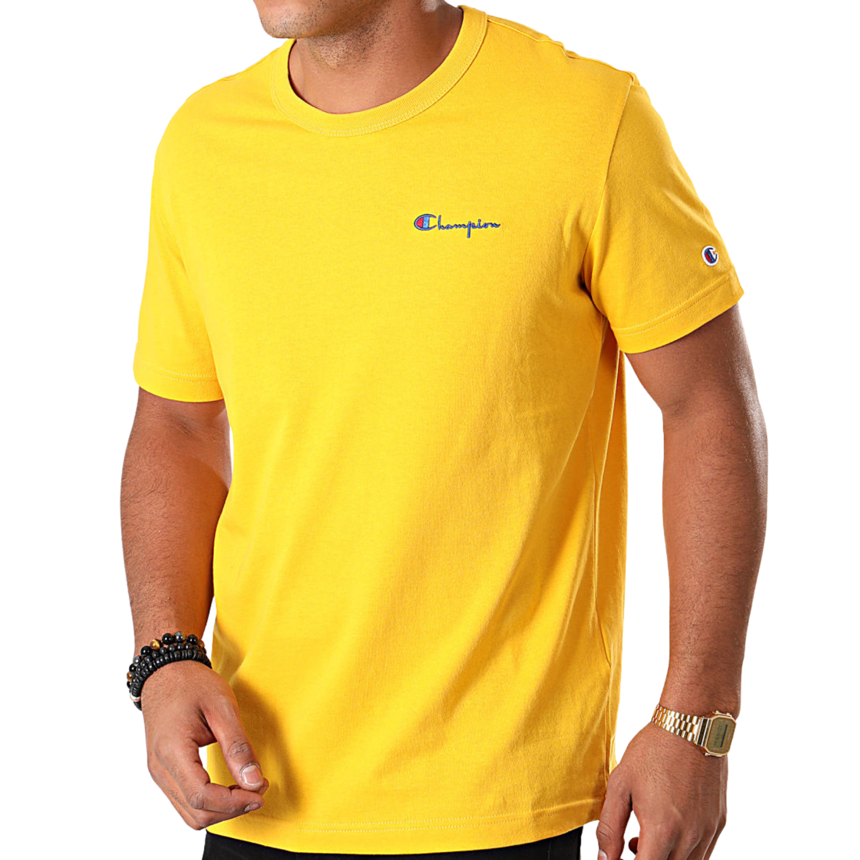 Champion T Shirt Logo Tee Giallo Cotone Uomo
