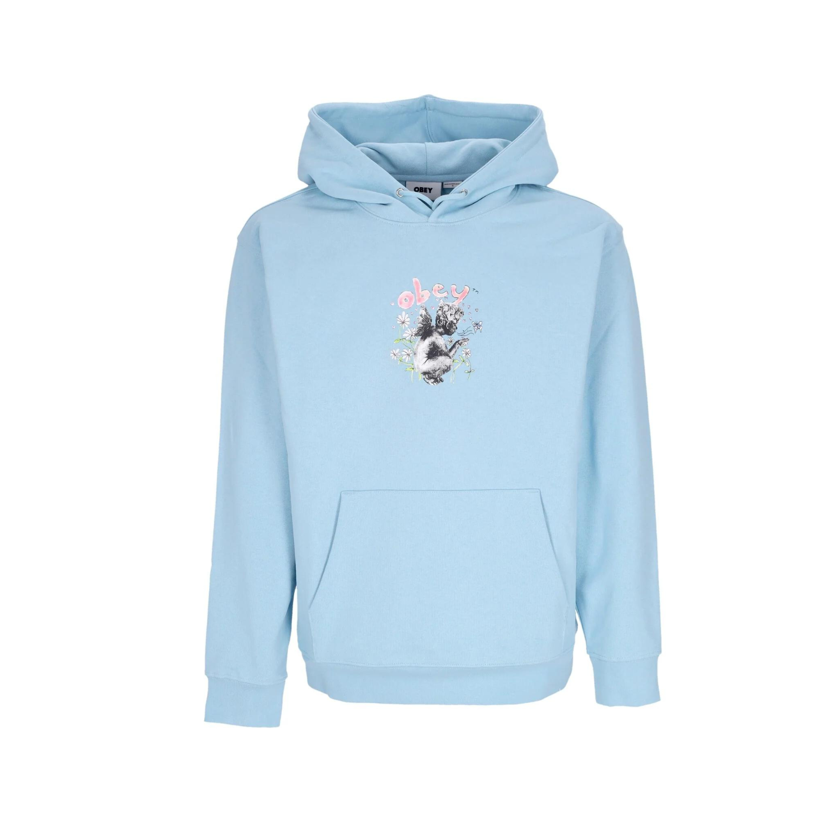 Obey Felpa Con Cappuccio Garden Fairy Sky Blu Uomo Super Vintage