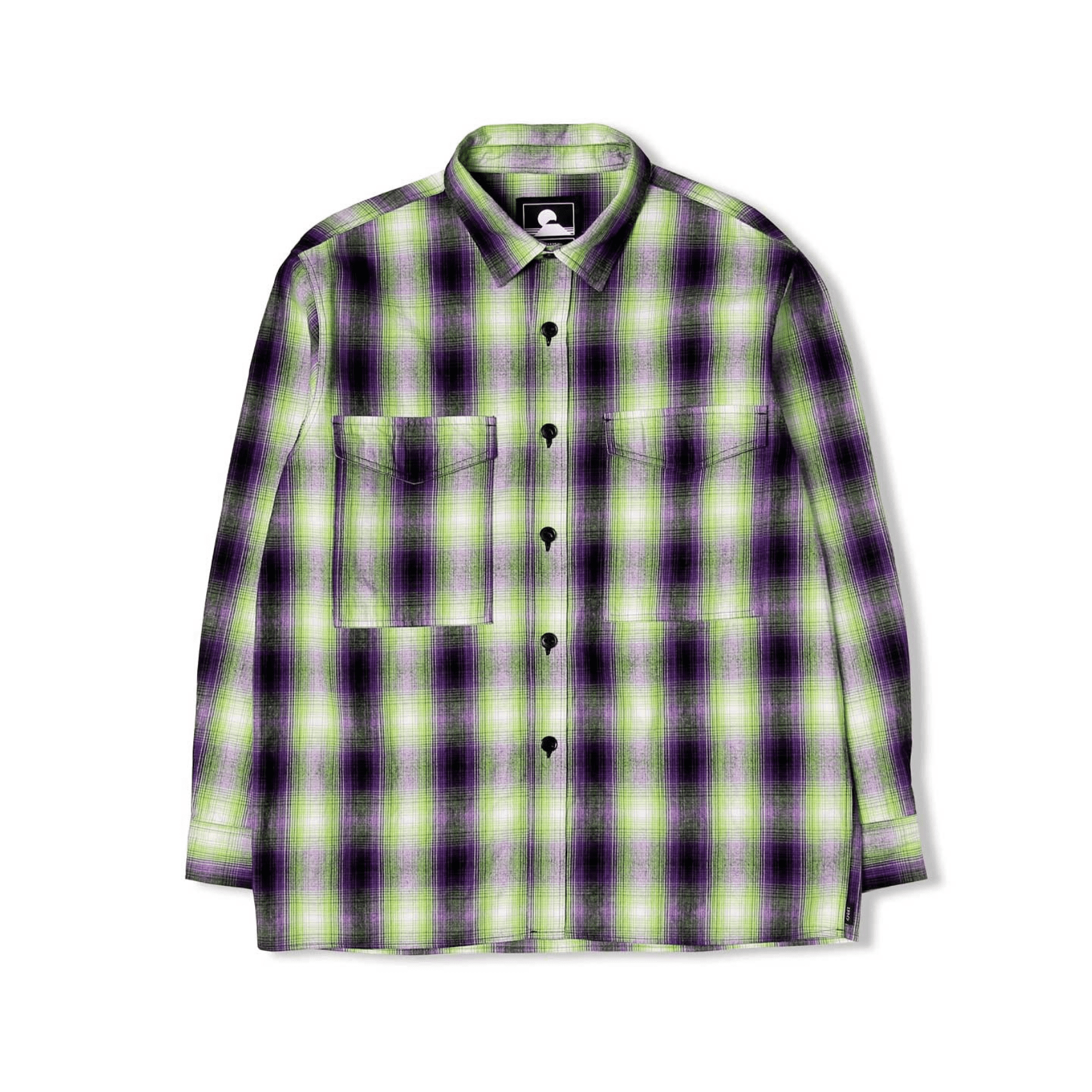 Big Shirt Ls - Purple/Green Garment Washed